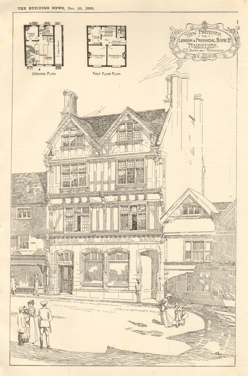 The London & Provincial Bank Ltd, Maidstone. GE Bond Architect. Plans. Kent 1905